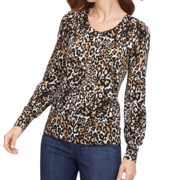 Talbots Womens Pure Merino Wool Animal Print V-Neck Lightweight Sweater Size L - Picture 1 of 6